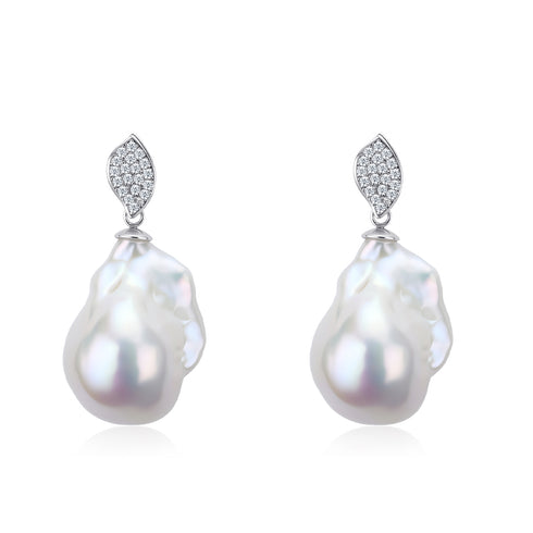 11-13mm CZ Bold Baroque Pearl Earrings